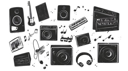 Vintage Audio Equipment and Music Production Tools Collage