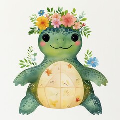 Fototapeta premium turtle with Floral Crown - Cute Turtle with Flower Crown for Pet Lovers - Adorable Turtle with Floral Crown Art