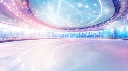 Futuristic city expo hall, speed, lights, network, display