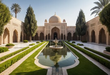 Naklejka premium Serene Courtyard Fountain: Islamic Architecture's Tranquil Oasis