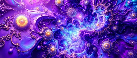 Cosmic Dreamscape: Vibrant Purple Abstract Wallpaper with Fractal Patterns