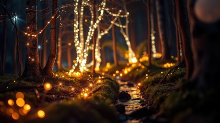 Bright Christmas tree lights twinkle like stars in the winter night, celebrating the holiday season