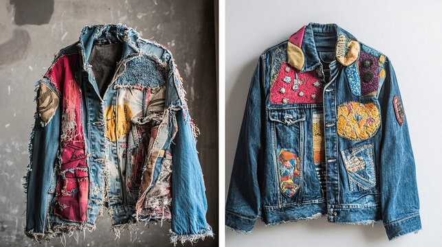 Vintage Denim Jacket with Artistic Patchwork