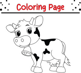 Cute Cow coloring page. Farm animal coloring page for kids.