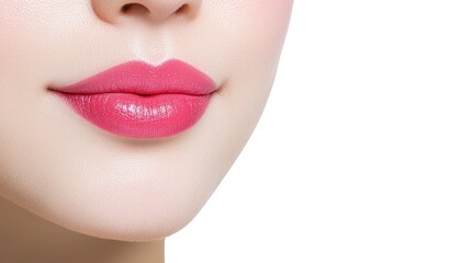 Fototapeta premium Close Up Of Woman's Face With Pink Lips And Sparkling Glitter