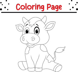 Cute Cow coloring page. Farm animal coloring page for kids.