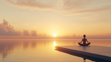 Woman meditates sunset ocean dock peace serenity
