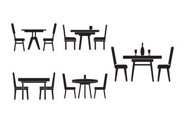 Set of Dining Table silhouette vector icon illustration, table, home furniture on white background.