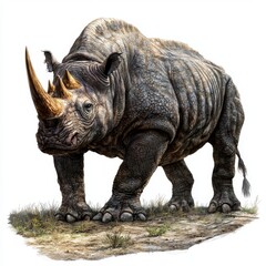Fototapeta premium Majestic Rhinoceros Standing Proudly in Natural Habitat with Details of Skin Texture and Powerful Stance