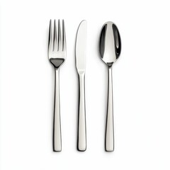 A simple arrangement of a fork, knife, and spoon, commonly used for dining, showcasing a sleek and modern design.