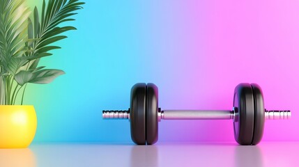 Colorful Dumbbell and Plant Fitness and Wellness Still Life