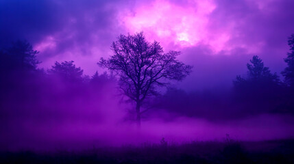 A dark and deep purple, violet, blue, pink, magenta, and fuchsia sky filled with storm clouds, rain, and fog (4)