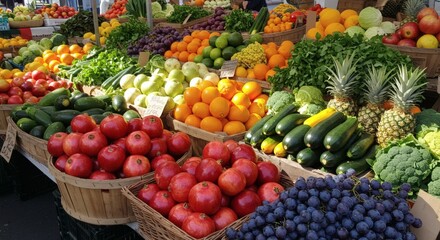 Vibrant Farmers Market Produce Colorful Fruits Vegetables