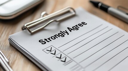 Strongly Agree Checklist: A close-up shot of a clipboard displaying a checklist with "Strongly Agree" prominently written at the top.Generative ai illustration