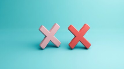 Obraz premium Colorful abstract crosses in soft pastel tones on a bright blue background, representing choices or decisions in a modern graphic design concept