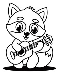Animal Vector Graphic Art Illustration Cute Fox Animal Playing Guitar, Music, Instrument