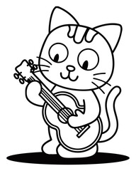Animal Vector Graphic Art Illustration of Cat Playing Guitar, Music, Animal, Pet, Cute