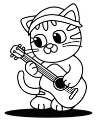 Animal Vector Graphic Art Illustration of Cat Playing Guitar, Music, Animal, Pet, Cute