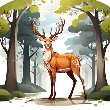 Watercolor-style illustration of a deer in the woods