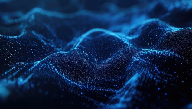 Blue digital wave data flow, dark background, tech concept