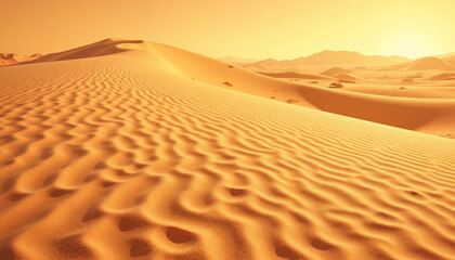 Vast golden sand dunes with ripples under bright sunlight
