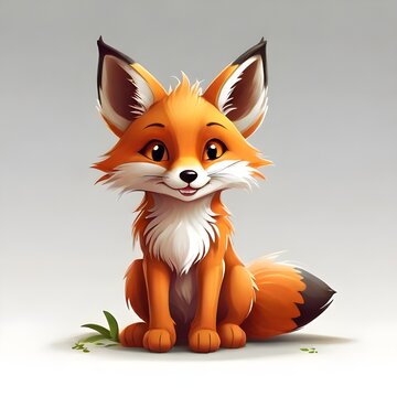 Smiling red fox cartoon illustration drawing against light grey background