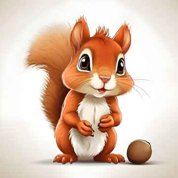 Isolated cartoon illustration of a squirrel with acorn against off-white background
