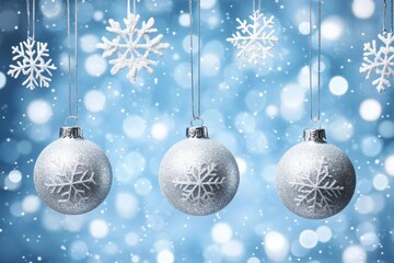 Silver Christmas Ornaments with Snowflakes and Holiday Decorations