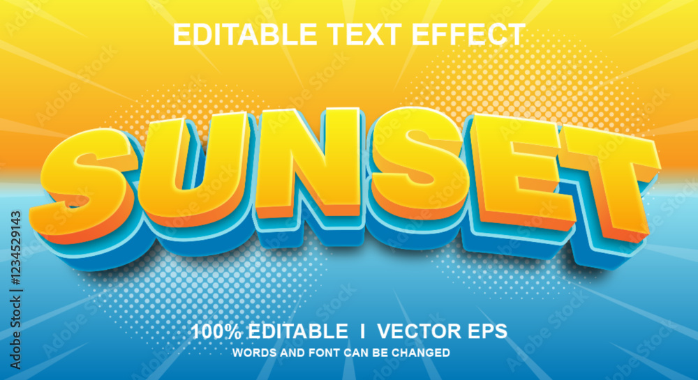 Fototapete sunset 3d vector text effect with modern style design