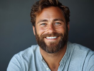 Fototapeta premium Smiling man portrait indoor studio photography natural light close-up