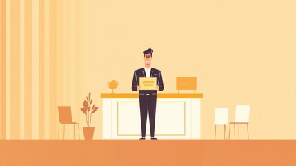 Employee motivation, person receiving an award on stage, workplace recognition, minimalist