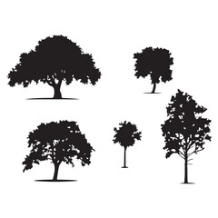 set of black vector willow tree silhouette	