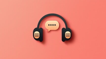Customer support, headset icon with speech bubble, cute minimalist business concept,