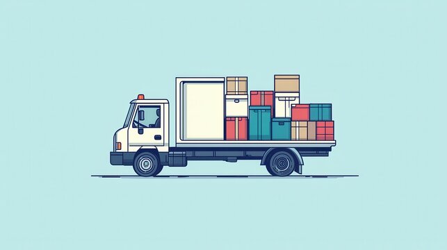 Business relocation, moving truck with office supplies, corporate transition, minimalist