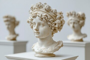 Obraz premium Classical Sculpture Of A Young Woman Wearing A Floral Crown