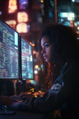 Obraz premium Woman working on computers