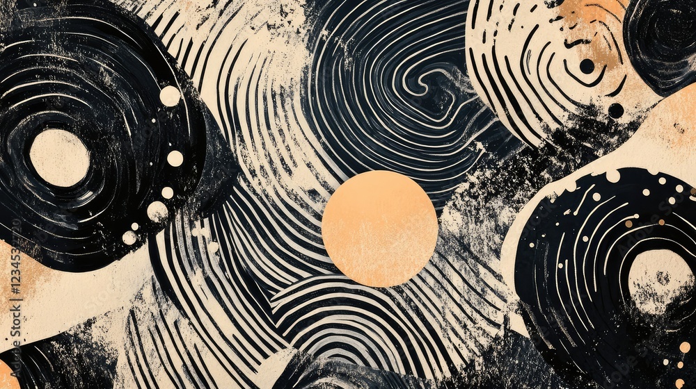 Poster abstract art featuring swirling patterns and smooth lines in contrasting colors, evoking a sense of 