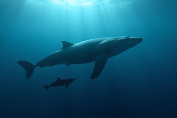 Fototapeta premium Mother whale and baby under the sea