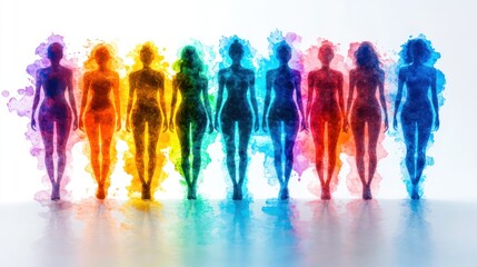 Obraz premium Colorful female figures in a studio setting; abstract art; diversity; empowerment