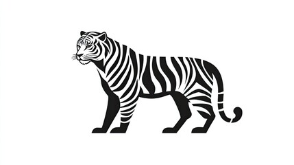 Stylized black and white illustration of a tiger in profile view.