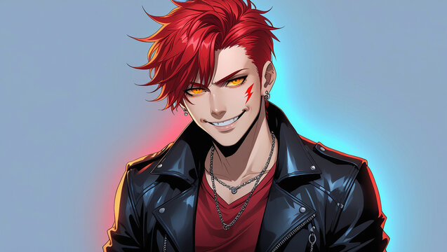 Rebellious Anime Icon with Electric Presence