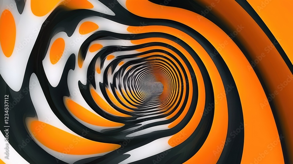 Poster abstract tunnel with swirling patterns in vibrant orange and black hues, creating a mesmerizing visu