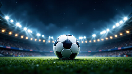 Naklejka premium Exciting Soccer Match Under Stadium Lights