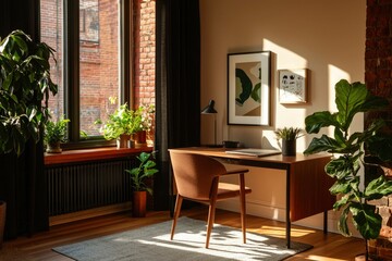 Sunlit Home Office Workspace With Plants and Minimalist Decor