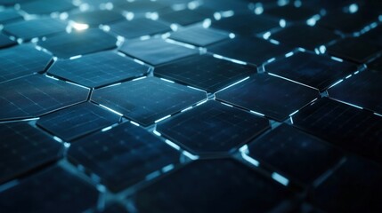 Obraz premium Blue hexagonal tech grid, glowing, future city backdrop, digital display