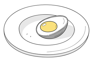 White ceramic plate, single soft-boiled egg, vibrant yellow yolk, minimalist presentation, clean background, high contrast, overhead view, food photography, simple elegance, culinary art, nutritiou