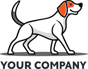 Dog logo vector design with flat black line art.