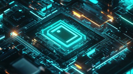 Obraz premium Futuristic circuit board with glowing elements and intricate details