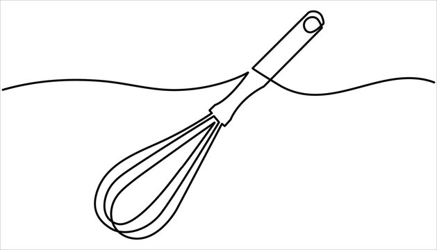 Balloon Whisk continuous one line drawing illustration. One line ff kitchen tool balloon whisk