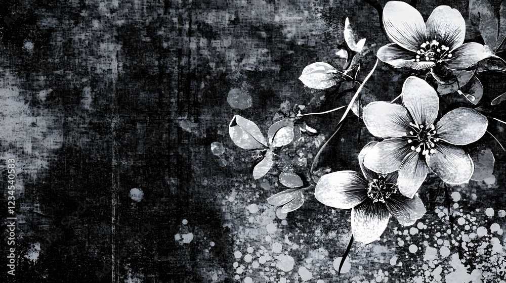 Aufkleber delicate floral blooms in a captivating monochrome palette creating an and ethereal botanical backdr